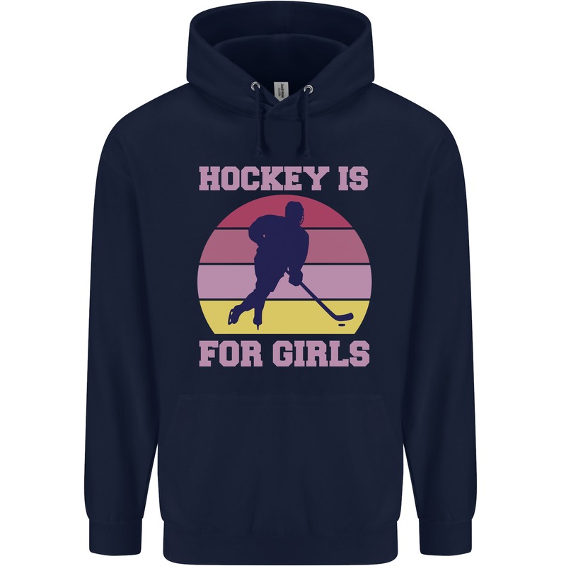 Hockey is For Girls Funny Ice Street Childrens Kids Hoodie Navy Blue
