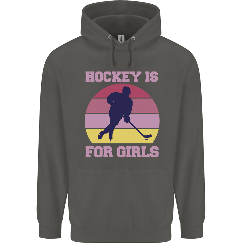 Hockey is For Girls Funny Ice Street Childrens Kids Hoodie Storm Grey