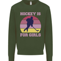 Hockey is For Girls Funny Ice Street Kids Sweatshirt Jumper Forest Green