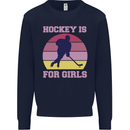 Hockey is For Girls Funny Ice Street Kids Sweatshirt Jumper Navy Blue