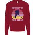 Hockey is For Girls Funny Ice Street Kids Sweatshirt Jumper Red