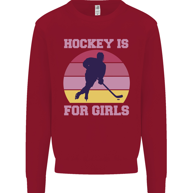 Hockey is For Girls Funny Ice Street Kids Sweatshirt Jumper Red