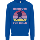 Hockey is For Girls Funny Ice Street Kids Sweatshirt Jumper Royal Blue