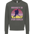 Hockey is For Girls Funny Ice Street Kids Sweatshirt Jumper Storm Grey