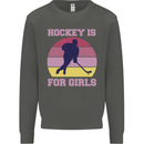 Hockey is For Girls Funny Ice Street Kids Sweatshirt Jumper Storm Grey