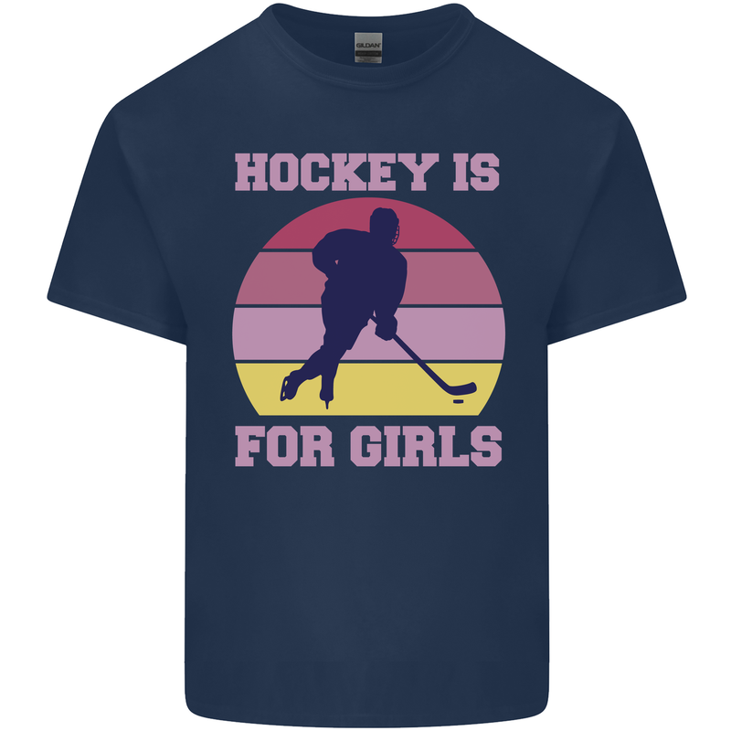 Hockey is For Girls Funny Ice Street Kids T-Shirt Childrens Navy Blue