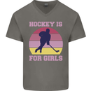 Hockey is For Girls Funny Ice Street Mens V-Neck Cotton T-Shirt Charcoal