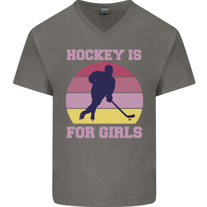 Hockey is For Girls Funny Ice Street Mens V-Neck Cotton T-Shirt Charcoal