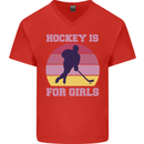 Hockey is For Girls Funny Ice Street Mens V-Neck Cotton T-Shirt Red