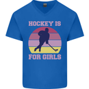 Hockey is For Girls Funny Ice Street Mens V-Neck Cotton T-Shirt Royal Blue