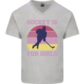 Hockey is For Girls Funny Ice Street Mens V-Neck Cotton T-Shirt Sports Grey