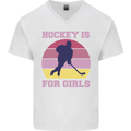 Hockey is For Girls Funny Ice Street Mens V-Neck Cotton T-Shirt White