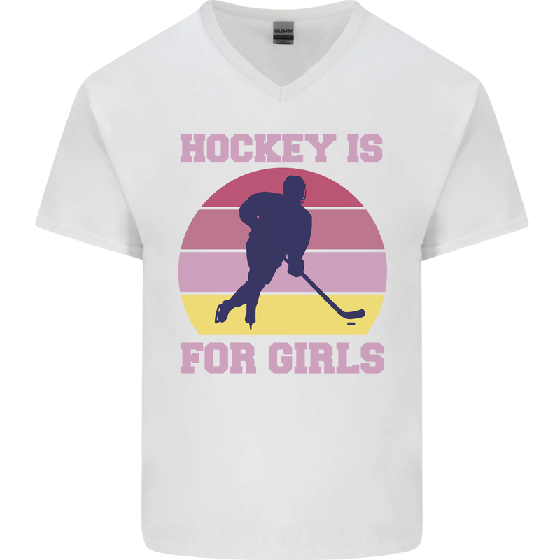 Hockey is For Girls Funny Ice Street Mens V-Neck Cotton T-Shirt White