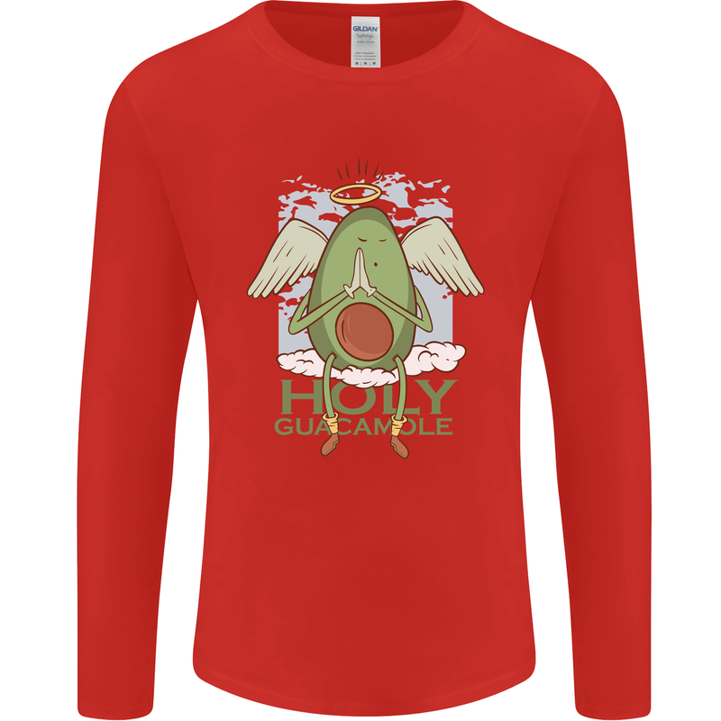Holy Guacamole Funny Food Angel Mens Long Sleeve T-Shirt Red