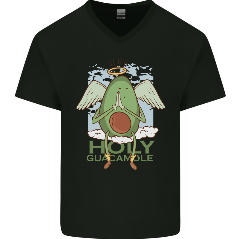 Holy Guacamole Funny Food Angel Mens V-Neck Cotton T-Shirt Black