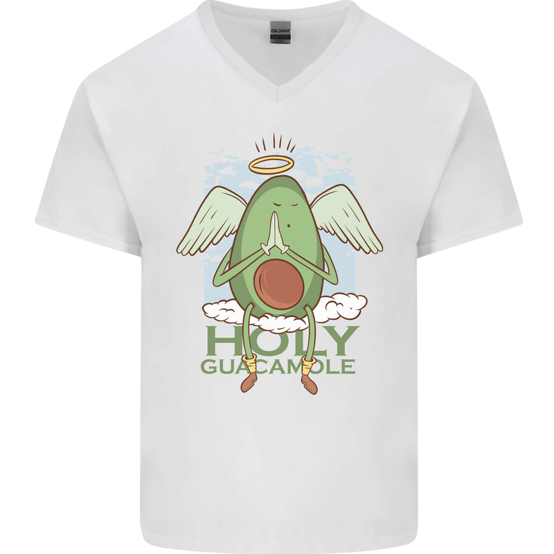 Holy Guacamole Funny Food Angel Mens V-Neck Cotton T-Shirt White