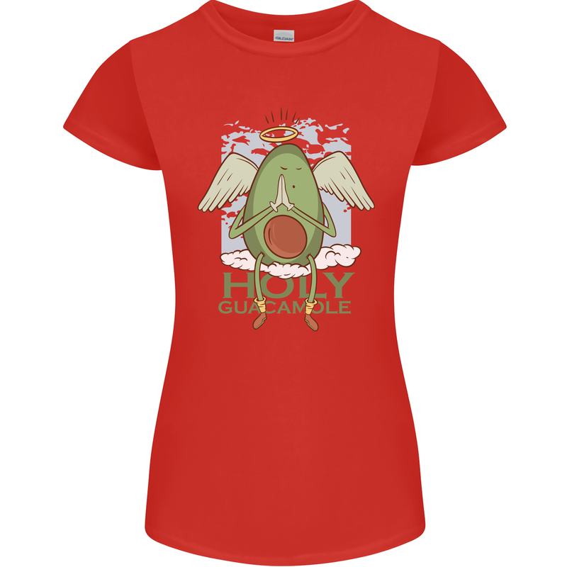 Holy Guacamole Funny Food Angel Womens Petite Cut T-Shirt Red