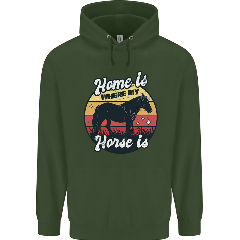 Home Is Where My Horse Is Funny Equestrian Mens 80% Cotton Hoodie Forest Green