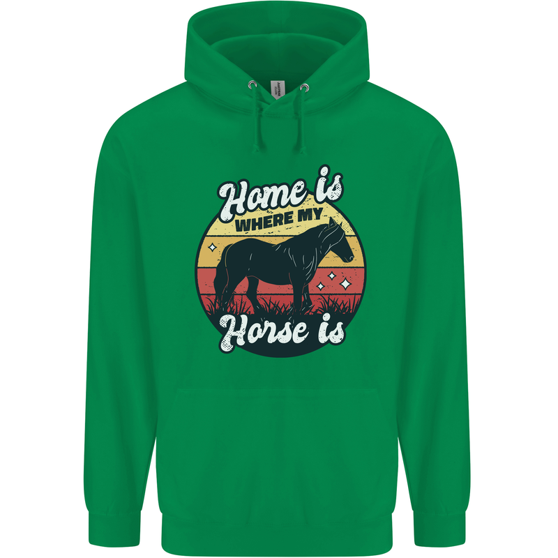Home Is Where My Horse Is Funny Equestrian Mens 80% Cotton Hoodie Irish Green