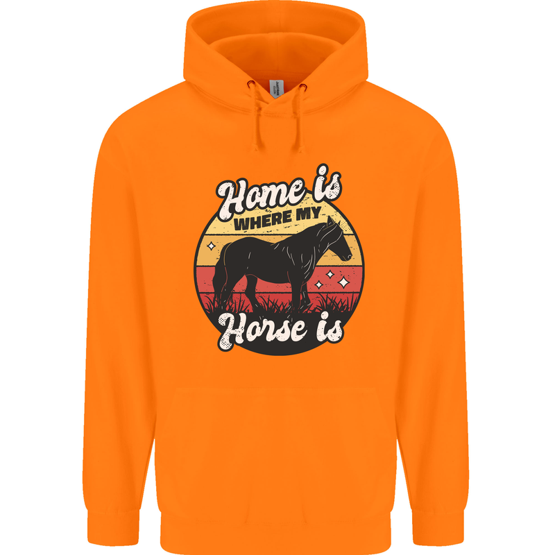 Home Is Where My Horse Is Funny Equestrian Mens 80% Cotton Hoodie Orange