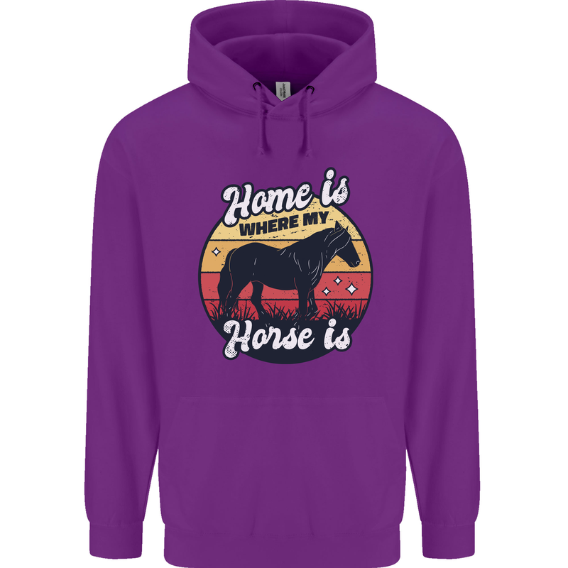 Home Is Where My Horse Is Funny Equestrian Mens 80% Cotton Hoodie Purple