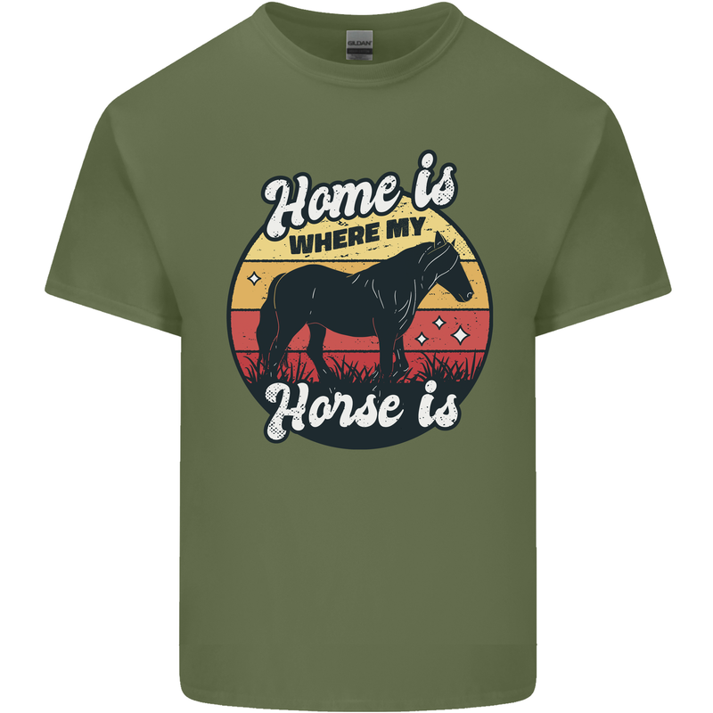 Home Is Where My Horse Is Funny Equestrian Mens Cotton T-Shirt Tee Top Military Green