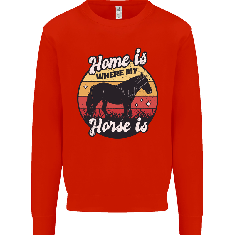 Home Is Where My Horse Is Funny Equestrian Mens Sweatshirt Jumper Bright Red
