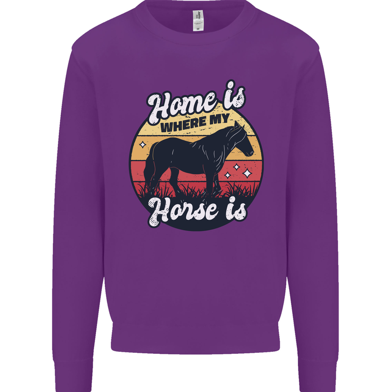 Home Is Where My Horse Is Funny Equestrian Mens Sweatshirt Jumper Purple