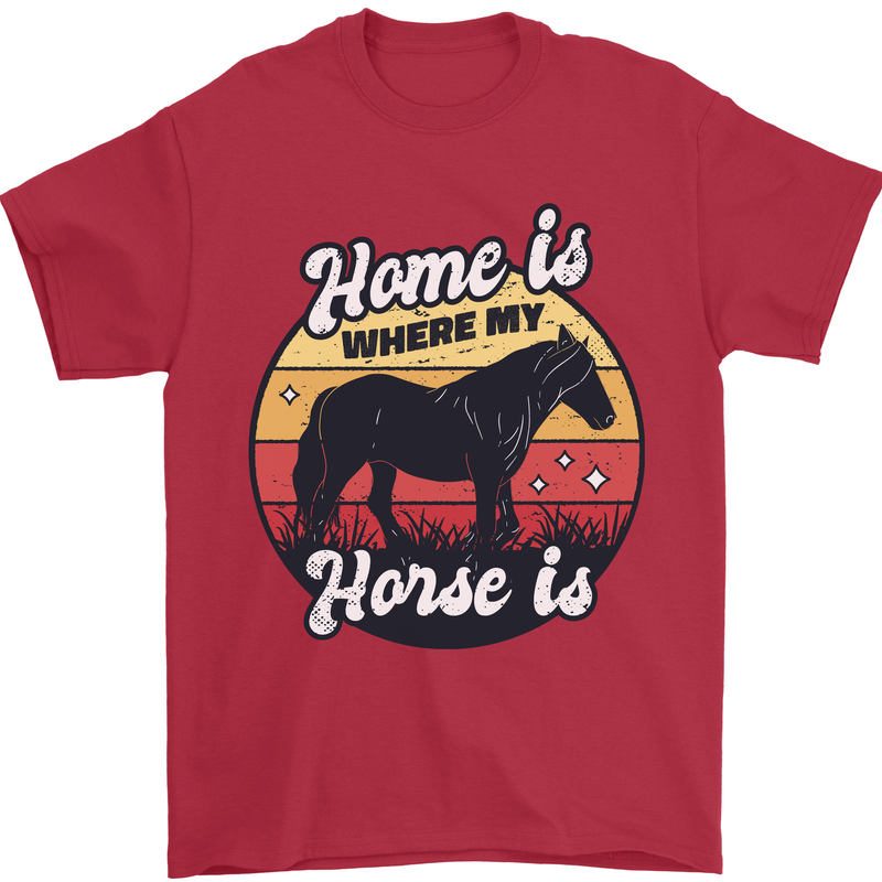 Home Is Where My Horse Is Funny Equestrian Mens T-Shirt Cotton Gildan Red