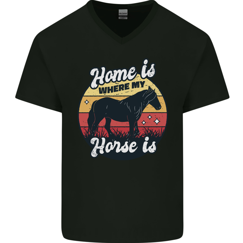 Home Is Where My Horse Is Funny Equestrian Mens V-Neck Cotton T-Shirt Black
