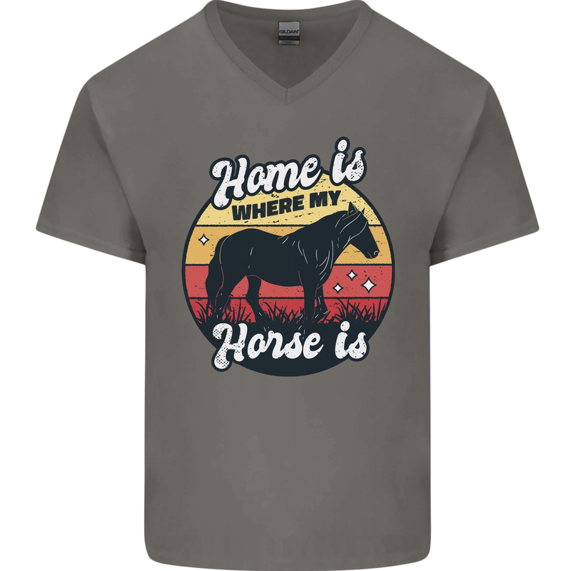 Home Is Where My Horse Is Funny Equestrian Mens V-Neck Cotton T-Shirt Charcoal