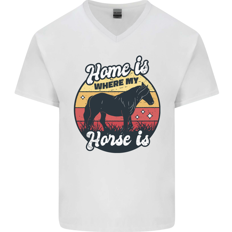 Home Is Where My Horse Is Funny Equestrian Mens V-Neck Cotton T-Shirt White