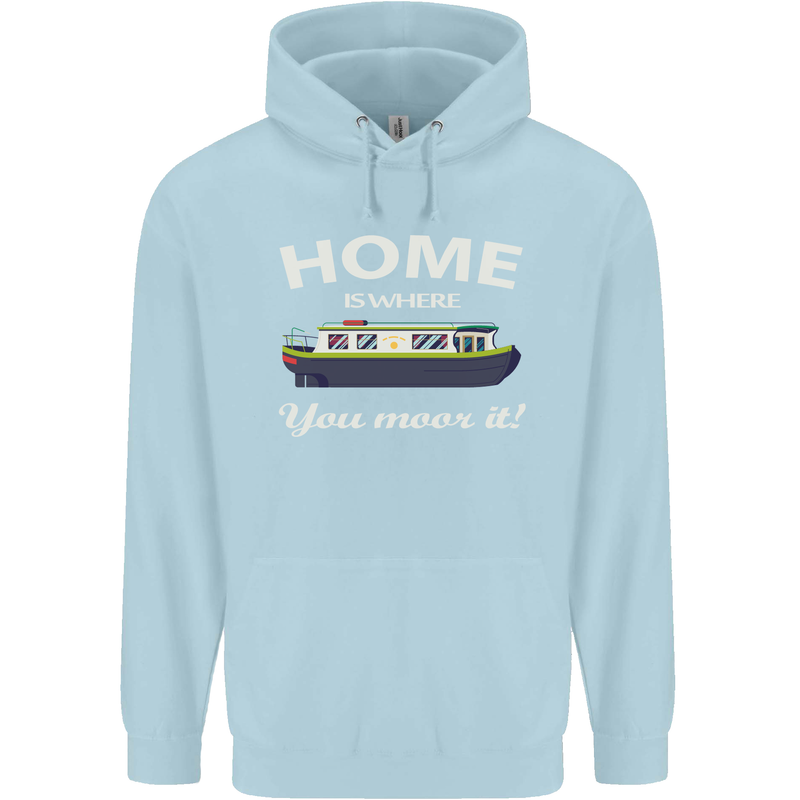 Home Is Where You Moor It Long Boat Barge Childrens Kids Hoodie Light Blue