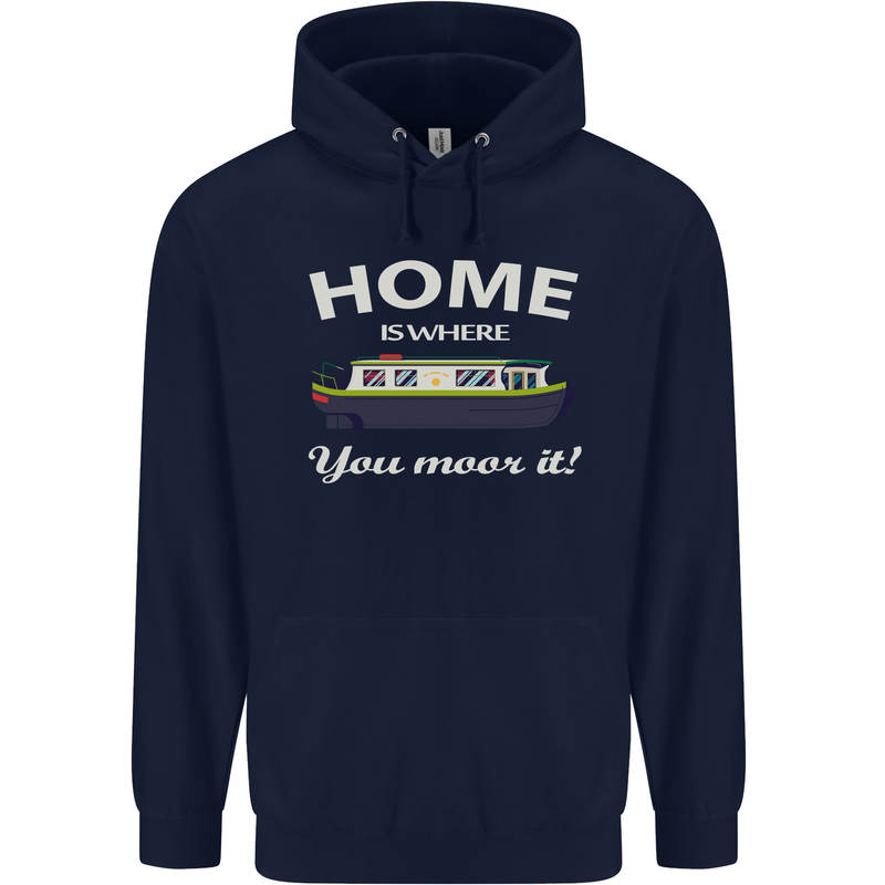 Home Is Where You Moor It Long Boat Barge Childrens Kids Hoodie Navy Blue