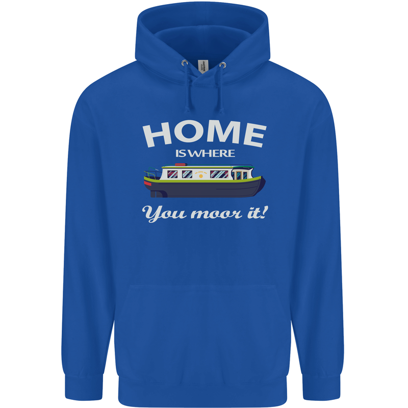 Home Is Where You Moor It Long Boat Barge Childrens Kids Hoodie Royal Blue
