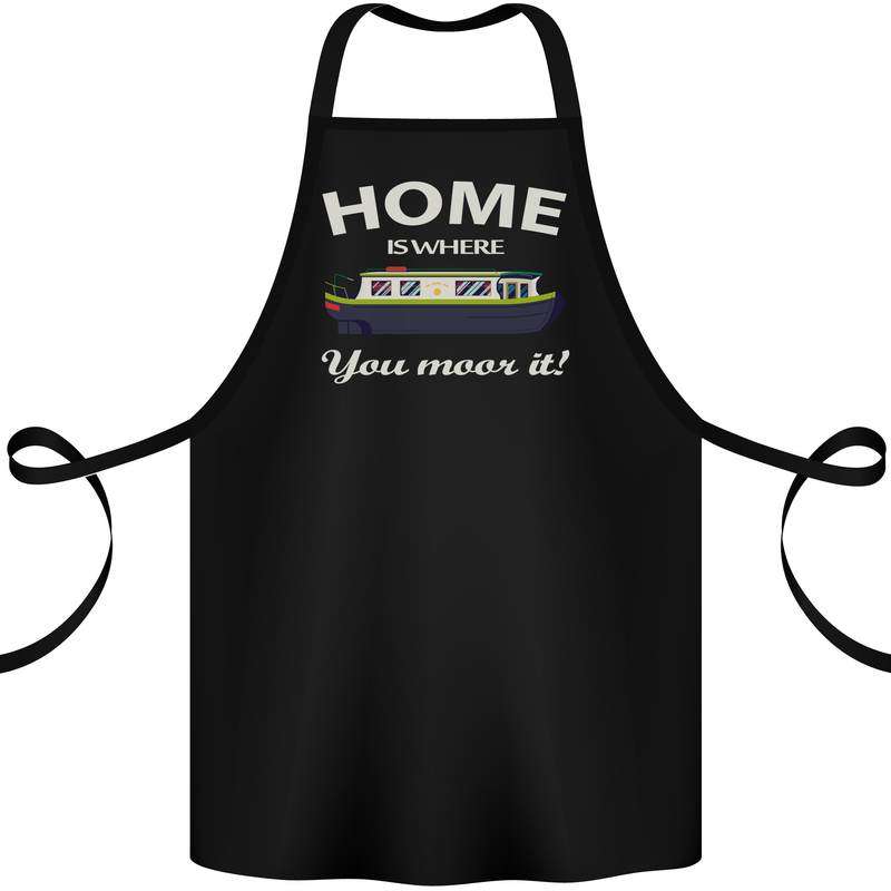 Home Is Where You Moor It Long Boat Barge Cotton Apron 100% Organic Black