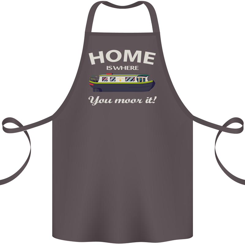 Home Is Where You Moor It Long Boat Barge Cotton Apron 100% Organic Dark Grey