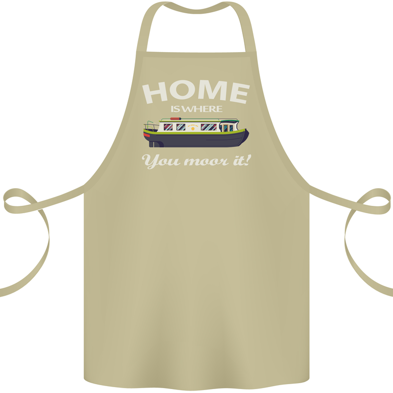Home Is Where You Moor It Long Boat Barge Cotton Apron 100% Organic Khaki