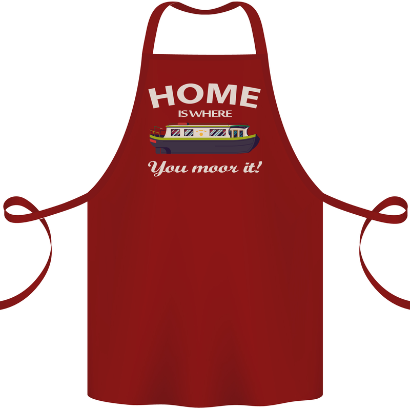 Home Is Where You Moor It Long Boat Barge Cotton Apron 100% Organic Maroon