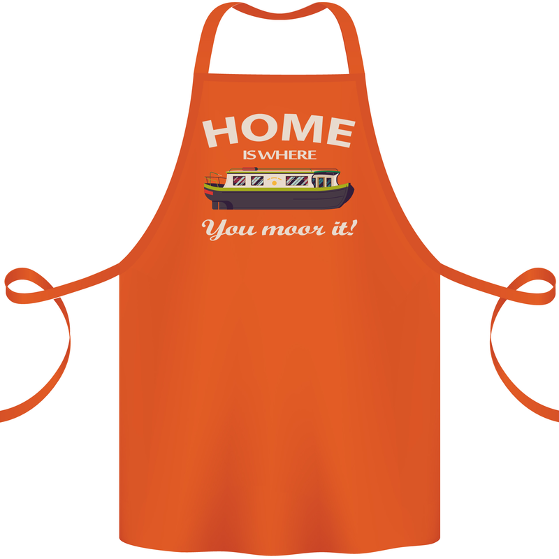 Home Is Where You Moor It Long Boat Barge Cotton Apron 100% Organic Orange