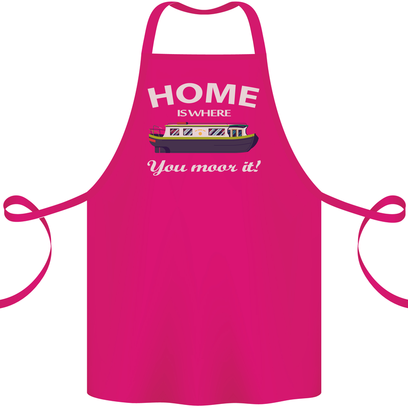 Home Is Where You Moor It Long Boat Barge Cotton Apron 100% Organic Pink