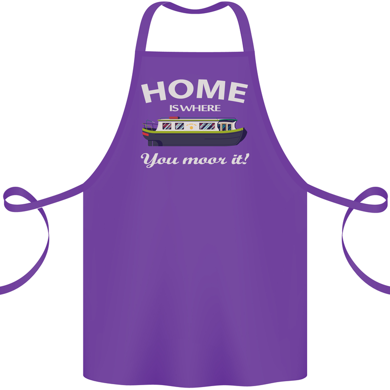 Home Is Where You Moor It Long Boat Barge Cotton Apron 100% Organic Purple