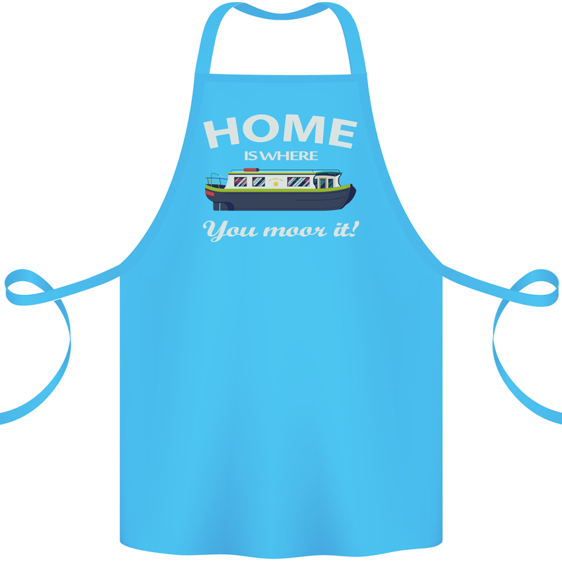 Home Is Where You Moor It Long Boat Barge Cotton Apron 100% Organic Turquoise