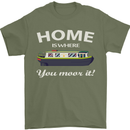 Home Is Where You Moor It Long Boat Barge Mens T-Shirt Cotton Gildan Military Green