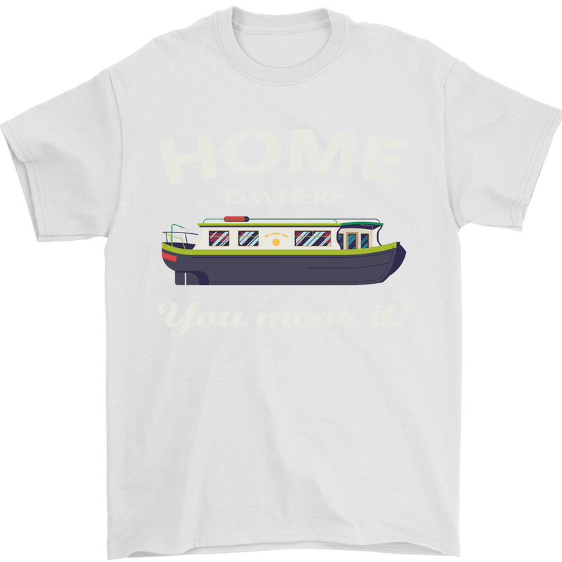 Home Is Where You Moor It Long Boat Barge Mens T-Shirt Cotton Gildan White
