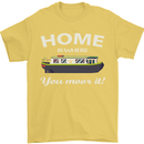 Home Is Where You Moor It Long Boat Barge Mens T-Shirt Cotton Gildan Yellow