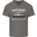 Home Is Where You Moor It Long Boat Barge Mens V-Neck Cotton T-Shirt Charcoal