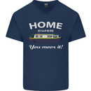 Home Is Where You Moor It Long Boat Barge Mens V-Neck Cotton T-Shirt Navy Blue
