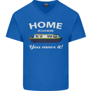 Home Is Where You Moor It Long Boat Barge Mens V-Neck Cotton T-Shirt Royal Blue