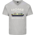 Home Is Where You Moor It Long Boat Barge Mens V-Neck Cotton T-Shirt Sports Grey